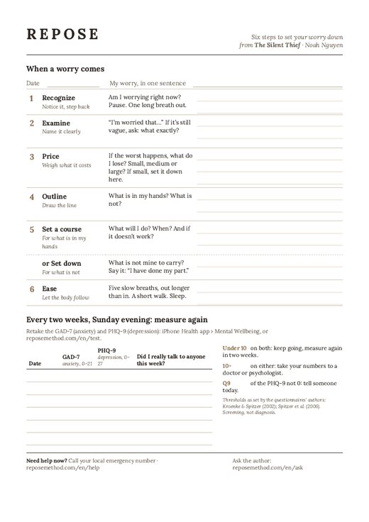 The REPOSE one-page worksheet